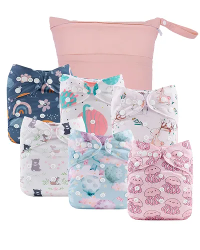 Vista 11 de babygoal - Juego de 6 fundas para pañales de tela con bolsa húmeda para pañales ajustables y predoblados con doble refuerzo, ajustables