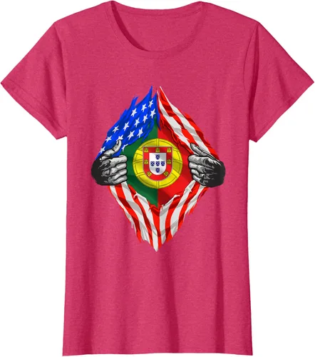 Vista 11 de Camiseta de bandera de Estados Unidos con diseño de raíces portuguesas, Negro, S