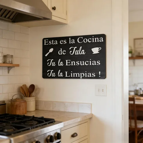 Vista 5 de Letrero de cocina de madera, 8 x 12 pulgadas, rústico, negro, montaje en pared, decoración de cocina española
