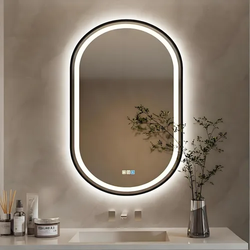 Vista 17 de Espejo LED redondo de 20 pulgadas, espejo samrt para baño, espejo de pared con luz, antiempañamiento, 3 colores regulables, frontal