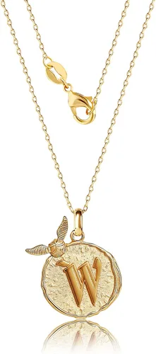 Vista 5 de HARRY POTTER Wizarding World - Collar con colgante de inicial de Snitch dorada, chapado en flash, 18 pulgadas, letra a elegir