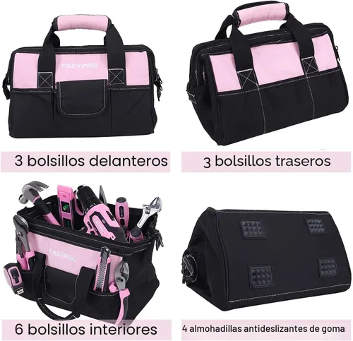 Vista 7 de FASTPRO 232 piezas 20 V Rosa inalámbrico Taladro de iones de litio y juego de herramientas para el hogar, kit de herramientas de reparación