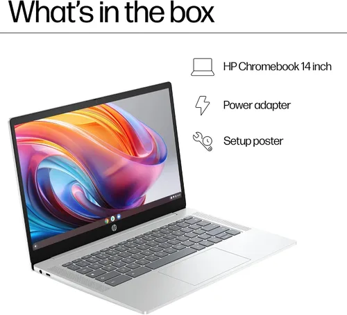 Vista 6 de HP Chromebook 14a-nf0002tg 14 pulgadas portátil HD 250-nits Intel Processor N100 Intel UHD Graphics 4 núcleos 4GB LPDDR5 RAM 64GB eMMC ChromeOS