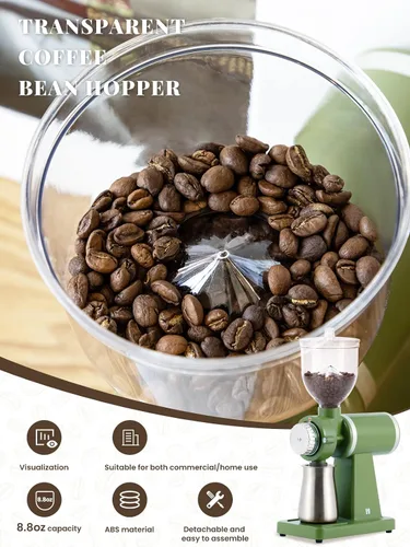 Vista 3 de Huanyu Molinillo eléctrico de grano de café 8.82 oz, molienda comercial y casera, molinillo de rebabas automático de 200 W, molinillo profesional 8