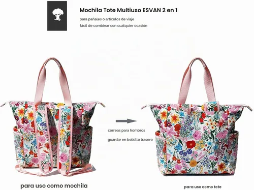 Vista 3 de ESVAN Bolsa de pañales Totepack Mochila 2 en 1 para mujer, multifuncional, de gran capacidad, con bolsillos aislados, viaje