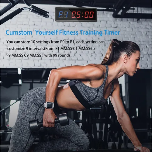 Vista 5 de Reloj de gimnasio con control remoto, temporizador LED de metal de 1.5 pulgadas y 1.8 pulgadas, cronómetro de entrenamiento Crossfit, cuenta