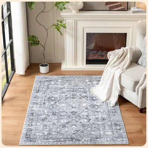 Vista 138 de Istana Alfombra larga antideslizante de 2.5 x 8 para el hogar, para pasillo y cocina, lavable, sedosa y suave al tacto, elegante, color azul y marfil