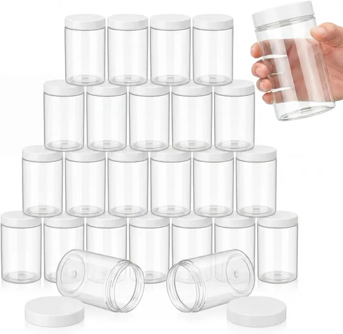 Vista 29 de SATINIOR 24 frascos de plástico transparente vacíos con tapas, recipientes de almacenamiento redondos de boca ancha para productos de belleza