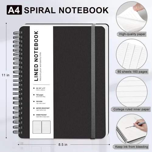 Vista 2 de Cuaderno rayado en espiral, cuaderno en espiral A4, 8.5 x 11 pulgadas, papel grueso de 100 GSM, cuadernos de diario encuadernados en espiral