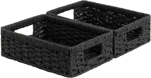 Vista 16 de StorageWorks Cesta de mimbre con asa, cestas de almacenamiento de mimbre para organizar, cestas de almacenamiento decorativas para estantes, cuerda