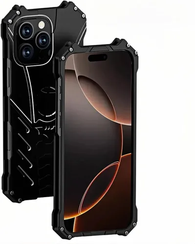 Vista 12 de Batman Design - Funda de metal para iPhone 14 Pro, protección resistente, soporte de murciélago, disipación de calor, 6.06 pulgadas, color negro