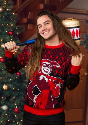 Vista 6 de Suéter Navideño Feo Harley Quinn Hammer Time Multicolor