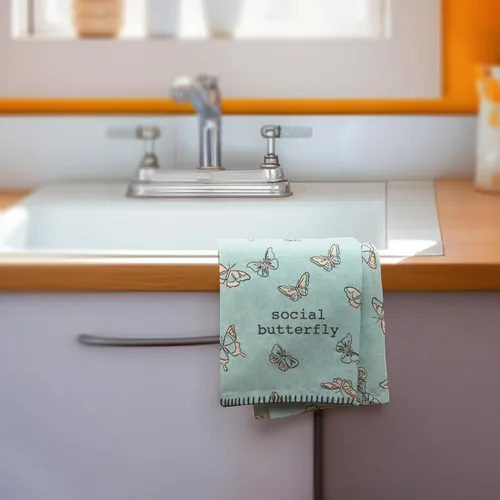 Vista 2 de Karma Toalla de té de mariposa – Toallas de mano 100% algodón para la cocina – Decoración moderna para el hogar – Azul claro