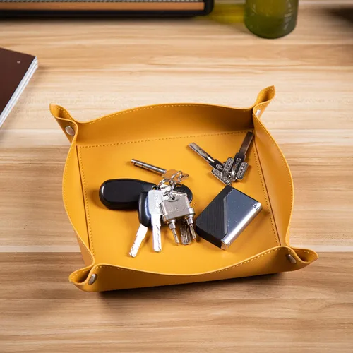 Vista 8 de SANQIANWAN Bandeja de cuero para joyas para mujeres y hombres, mesa de entrada, mesita de noche, portátil, grande, plato de viaje para llaves