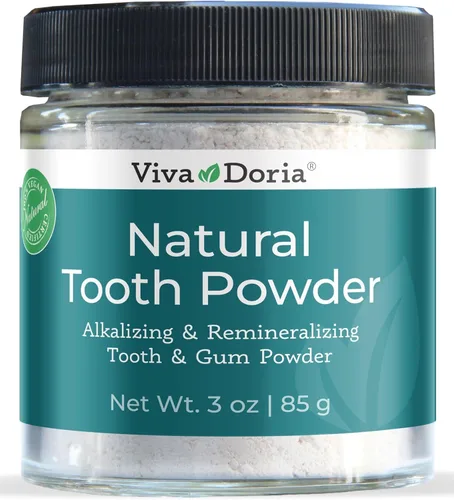 Vista 4 de Viva Doria Polvo dental natural, remineralizante, blanqueamiento dental natural, ambientador de aliento Sabor refrescante a menta Tarro
