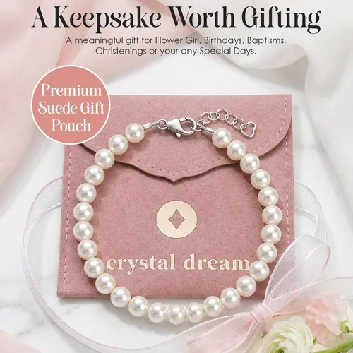 Vista 4 de Delicadas pulseras de plata esterlina para niñas Perlas de imitación europeas de alta gama Elegante joyería para niñas Pulsera de perlas