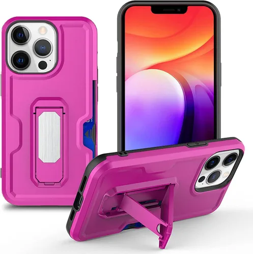 Vista 8 de Funda para iPhone 13/13 Mini/13 Pro/13 Pro Max, cubierta de protección completa, cubierta de policarbonato con ranura para tarjetas con soporte