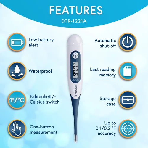 Vista 4 de IPROVEN® Termómetro digital rectal y oral para toda la familia, apto para FSA HSA, mide en 10 segundos, con punta flexible, alarma de fiebre