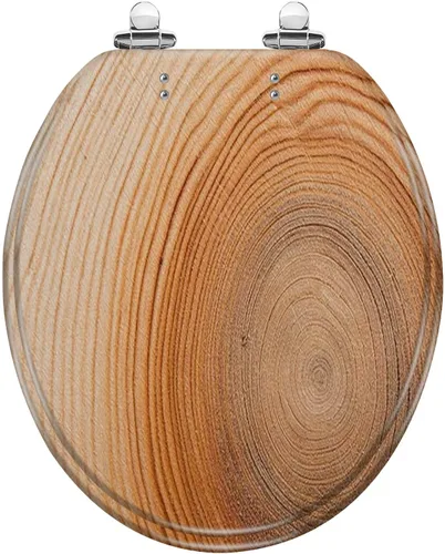 Vista 13 de Asiento de inodoro redondo con hermoso plato de madera de cedro, asiento de inodoro de resina con tapa de cierre silencioso lento con bisagras