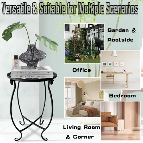 Vista 5 de Soporte para plantas para interiores y exteriores, soporte para macetas de 15 pulgadas de alto, soporte redondo de esquina de metal para maceta