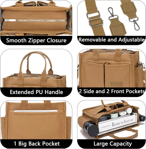 Vista 4 de Bolso de mano para mujer con compartimentos, bolso grande de lona para mujer, bolso cruzado de trabajo, portátil, bolsa de libros, bolsos de hombro
