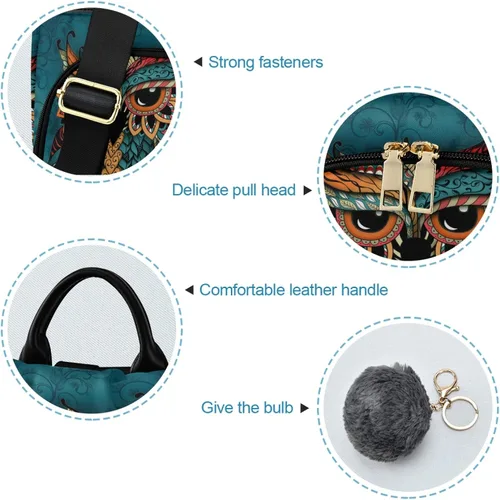 Vista 6 de ALAZA - Mochila para mujer, antirrobo, a la moda, bolsa de hombro, estampado de búho y étnico