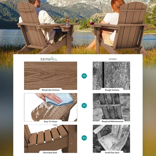Vista 3 de SERWALL Juego de 2 sillas Adirondack para exteriores con portavasos