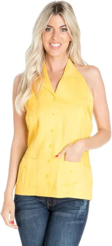 Vista 3 de Mojito Collection Sexy Guayabera Halter Top Botón Down Linen Blend S-2X