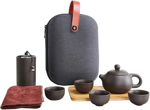 Vista 3 de Goclothod Tetera china de kungfu hecha a mano, tetera de arcilla morada, tetera de cerámica (1 tetera y 4 tazas)
