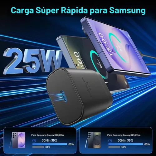 Vista 2 de Cargador rápido estupendo de Samsung tipo C 25W USB C cargador de pared de 1Paquete