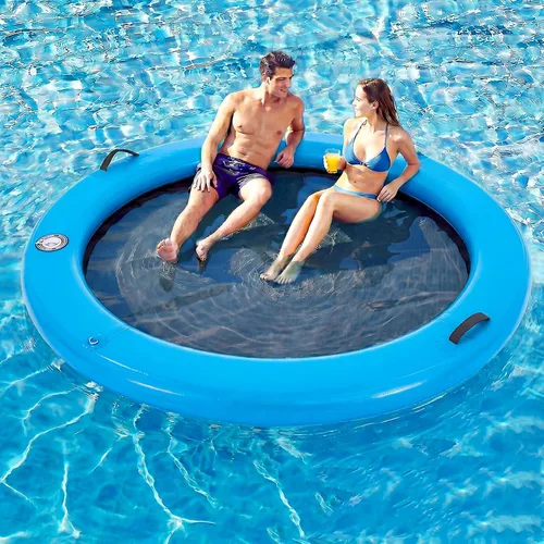 Vista 15 de Muelle flotante inflable redondo de 6 a 12 pies, anillo de flotador Sunchill, hamaca de agua para broncear flotadores de piscina con tela tejida