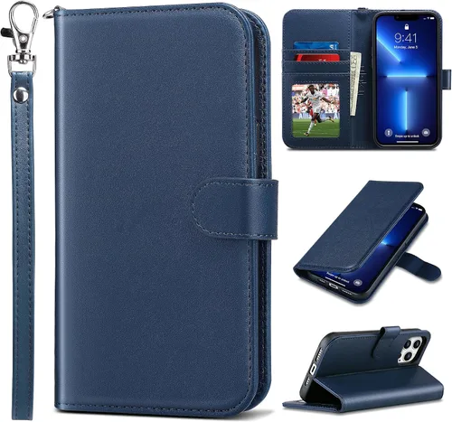 Vista 43 de ULAK Compatible con iPhone 13 Funda tipo cartera para mujer, funda tipo billetera de piel PU con tarjetero y función de caballete, funda protectora