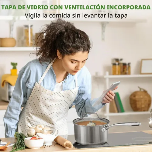 Vista 6 de NutriChef Olla de acero inoxidable de 2 cuartos de galón con tapa, cacerola resistente con asas ergonómicas, para todas las estufas