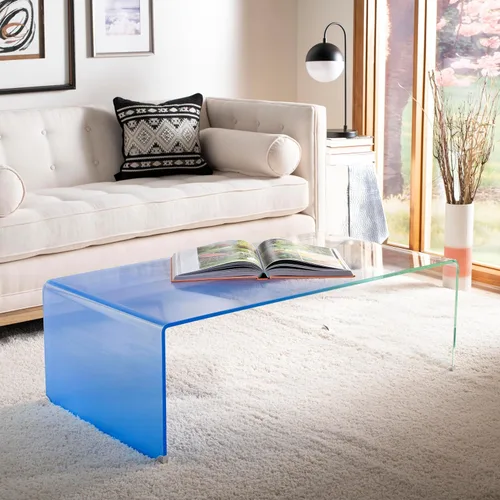 Vista 2 de Safavieh Home Crysta Mesa de centro de cristal transparente y azul Ombre