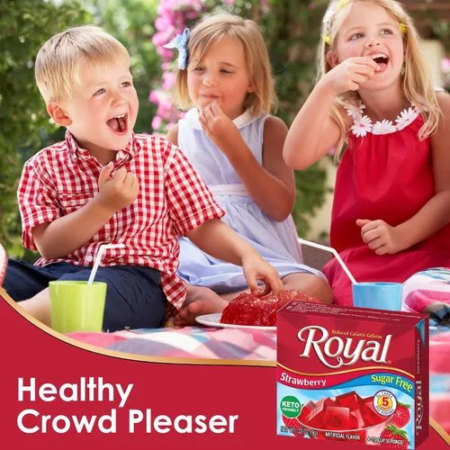 Vista 6 de Royal - Paquete variado de gelatina sin azúcar, 4 cajas, 4 sabores afrutados, fresa, cereza, naranja y lima, mezcla de postre de gelatina baja