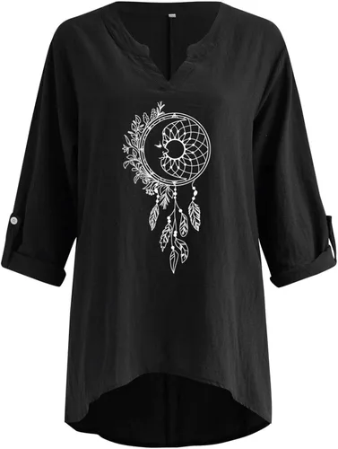 Vista 3 de Shirts for Women Pullover Oversized High Low Hem V Neck Long Sleeve Blouse Loose Fit Tunic Top Baggy Print Casual