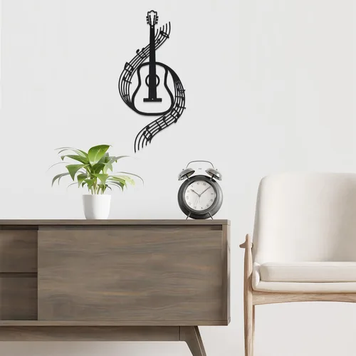 Vista 3 de DUOOLN Decoración de Pared con Notas Musicales Negras Arte de Pared de Guitarra Metálica Esculturas para el Hogar Arriba de la Cama, Cartel