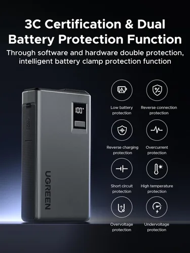 Vista 4 de UGREEN Paquete de Energía de Arrancador de Salto 1000A Refuerzo de Batería de Coche para Motores de Gasolina de 6.0L y Diésel de 3.5L Banco