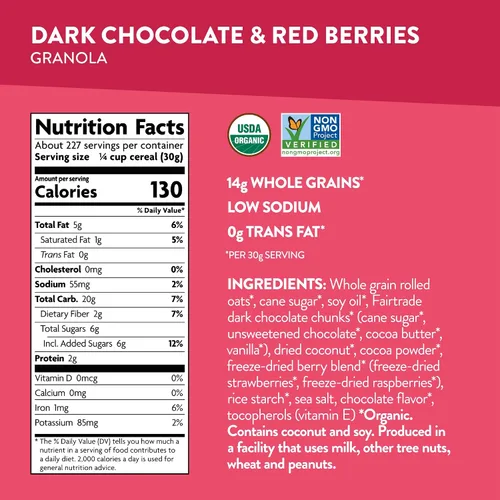 Vista 3 de Love Crunch Granola Orgánica de Chocolate Negro y Bayas Rojas, 15 lb (Paquete de 1), Sin OGM, Comercio Justo, de Nature's Path