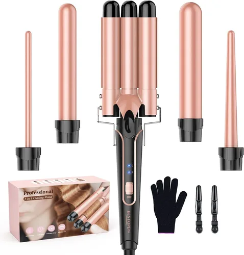 Vista 8 de Waver - Varita rizadora BESTOPE PRO 5 en 1 con 3 barriles para mujer, rizador de pelo de calentamiento rápido en todo tipo de cabello, regalos