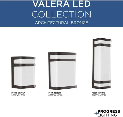 Vista 4 de Progress Lighting Valera LED Collection - Farol acrílico blanco mate con 2 luces, moderno para exteriores, gran pared, luz de bronce arquitectónico
