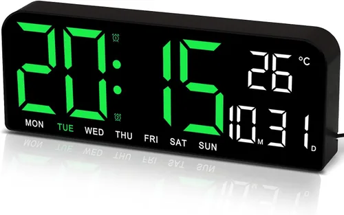 Vista 8 de JoFomp Reloj de pared digital con pantalla grande, relojes de pared LED de 9 pulgadas para decoración de sala de estar, reloj digital