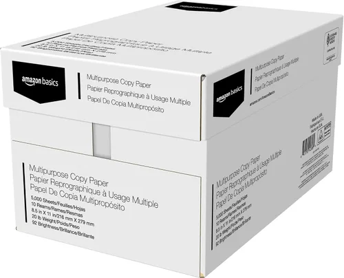 Vista 3 de Amazon Basics Papel de impresora multiusos, estuche de 10 resmas y papel de impresora de copia multiusos, estuche de 8 resmas y carpetas de archivos