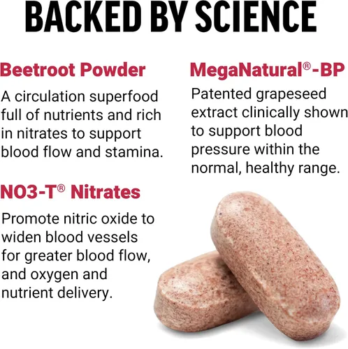 Vista 3 de Force Factor Total Beets Soporte de presión arterial con extracto de semilla de uva y polvo de raíz de remolacha sin OMG para la salud del corazón