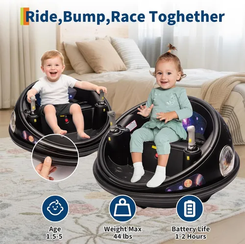 Vista 4 de Coche de parachoques eléctrico de 12 V para niños con control remoto, vehículo giratorio de 360°, auto de parachoques para niños con luces LED Negro