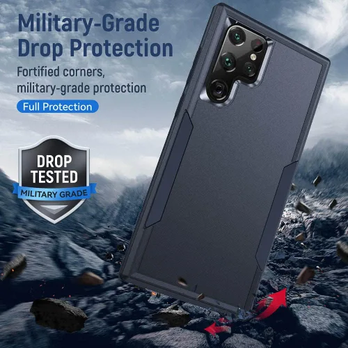 Vista 7 de Funda diseñada para Samsung S24 Ultra (no para S24 y S24 Plus), resistente, resistente, a prueba de golpes, soporte de carga inalámbrica, funda Azul