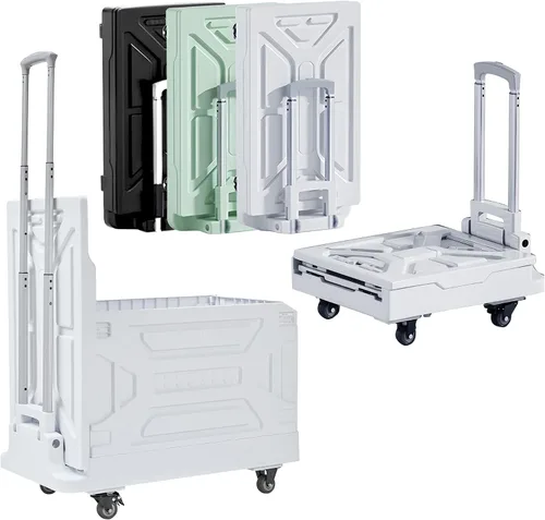 Vista 11 de VECELO Carrito de compras plegable 2 en 1 de 16 galones, carrito plegable con mango ajustable y ruedas de 360°, caja rodante de doble modo Negro