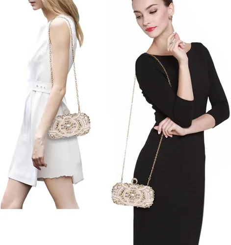 Vista 2 de UBORSE Bolsos de mano de cristal con cuentas para mujer, bolsos de noche formales con diamantes de imitación para boda, graduación, cóctel, fiesta