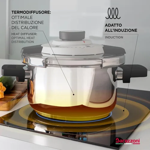 Vista 4 de Barazzoni Easy Dual System 2.0, olla a presión, 6 litros, diámetro 8.7 in, fabricado en Italia, acero inoxidable 18/10