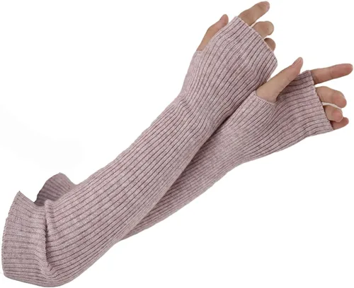 Vista 25 de Facecozy Calentadores de brazos para mujer, mezcla de lana de cachemira, guantes largos sin dedos para mujer, guantes para clima frío con agujero